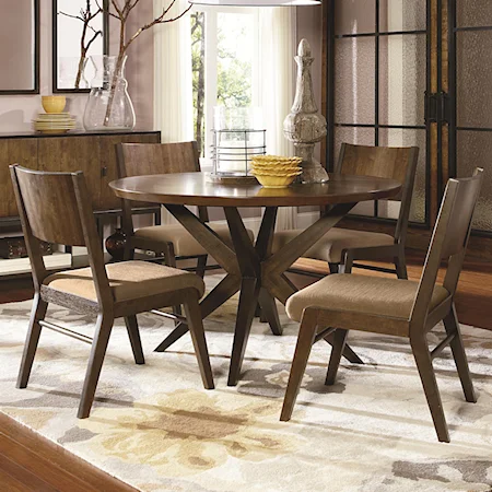 5 Piece Pedestal Table and Wood Back Chairs Set